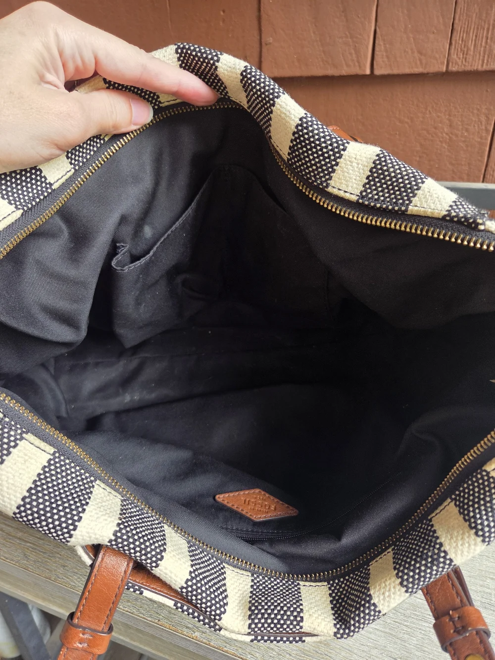 Fossil Rachel Tote Black Stripe Black And Cream Summer Diaper Bag Nautical